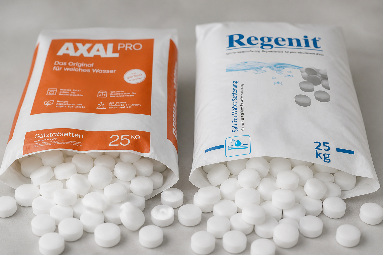 Pastilles Axal PRO et Regenit en vrac, sortant des sacs